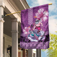Hawaii Mele Kalikimaka Garden Flag Funny Santa with Tribal Tattoos Kakau Purple Color - Polynesian Pride