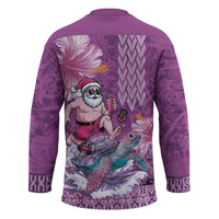 Hawaii Mele Kalikimaka Hockey Jersey Funny Santa with Tribal Tattoos Kakau Purple Color - Polynesian Pride
