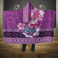 Hawaii Mele Kalikimaka Hooded Blanket Funny Santa with Tribal Tattoos Kakau Purple Color - Polynesian Pride