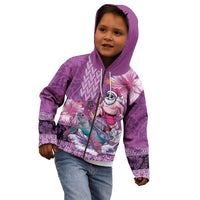 Hawaii Mele Kalikimaka Kid Hoodie Funny Santa with Tribal Tattoos Kakau Purple Color - Polynesian Pride