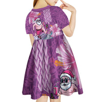 Hawaii Mele Kalikimaka Kid Short Sleeve Dress Funny Santa with Tribal Tattoos Kakau Purple Color - Polynesian Pride