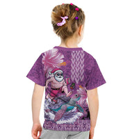 Hawaii Mele Kalikimaka Kid T Shirt Funny Santa with Tribal Tattoos Kakau Purple Color - Polynesian Pride
