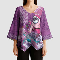 Hawaii Mele Kalikimaka Kimono Sleeve Blouse Funny Santa with Tribal Tattoos Kakau Purple Color - Polynesian Pride