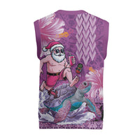 Hawaii Mele Kalikimaka Christmas Knitted V-Neck Vest Funny Santa with Tribal Tattoos Kakau Purple Color - Polynesian Pride