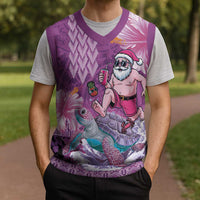 Hawaii Mele Kalikimaka Christmas Knitted V-Neck Vest Funny Santa with Tribal Tattoos Kakau Purple Color - Polynesian Pride