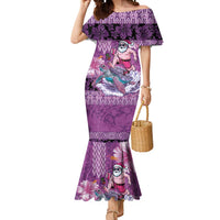 Hawaii Mele Kalikimaka Mermaid Dress Funny Santa with Tribal Tattoos Kakau Purple Color - Polynesian Pride