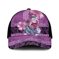 Hawaii Mele Kalikimaka Mesh Trucker Cap Funny Santa with Tribal Tattoos Kakau Purple Color LT03 One Size Black Purple - Polynesian Pride