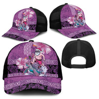 Hawaii Mele Kalikimaka Mesh Trucker Cap Funny Santa with Tribal Tattoos Kakau Purple Color - Polynesian Pride