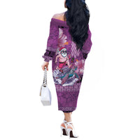 Hawaii Mele Kalikimaka Off The Shoulder Long Sleeve Dress Funny Santa with Tribal Tattoos Kakau Purple Color - Polynesian Pride