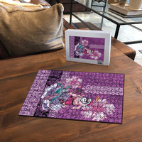 Hawaii Mele Kalikimaka Puzzle Funny Santa with Tribal Tattoos Kakau Purple Color - Polynesian Pride