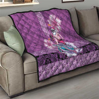 Hawaii Mele Kalikimaka Quilt Funny Santa with Tribal Tattoos Kakau Purple Color - Polynesian Pride