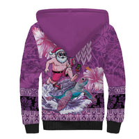 Hawaii Mele Kalikimaka Sherpa Hoodie Funny Santa with Tribal Tattoos Kakau Purple Color - Polynesian Pride