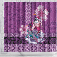 Hawaii Mele Kalikimaka Shower Curtain Funny Santa with Tribal Tattoos Kakau Purple Color - Polynesian Pride