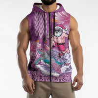 Hawaii Mele Kalikimaka Sleeveless Zip Hoodie Funny Santa with Tribal Tattoos Kakau Purple Color LT03 - Polynesian Pride