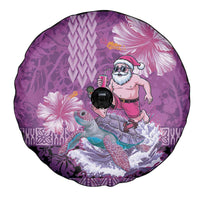Hawaii Mele Kalikimaka Spare Tire Cover Funny Santa with Tribal Tattoos Kakau Purple Color - Polynesian Pride