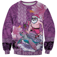 Hawaii Mele Kalikimaka Sweatshirt Funny Santa with Tribal Tattoos Kakau Purple Color - Polynesian Pride