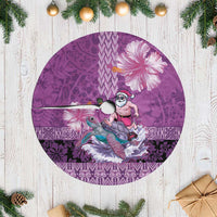 Hawaii Mele Kalikimaka Tree Skirt Funny Santa with Tribal Tattoos Kakau Purple Color - Polynesian Pride