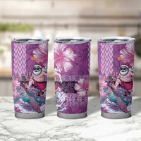 Hawaii Mele Kalikimaka Tumbler Cup Funny Santa with Tribal Tattoos Kakau Purple Color - Polynesian Pride