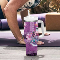 Hawaii Mele Kalikimaka Tumbler With Handle Funny Santa with Tribal Tattoos Kakau Purple Color - Polynesian Pride