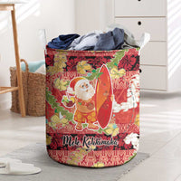 Hawaii Santa Mele Kalikimaka Laundry Basket Tropical Puakenikeni Lei with Polynesian Tribal Pattern - Polynesian Pride