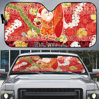 Hawaii Santa Mele Kalikimaka Auto Sun Shade Tropical Puakenikeni Lei with Polynesian Tribal Pattern - Polynesian Pride