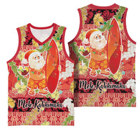 Hawaii Santa Mele Kalikimaka Basketball Jersey Tropical Puakenikeni Lei with Polynesian Tribal Pattern - Polynesian Pride