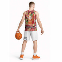 Hawaii Santa Mele Kalikimaka Basketball Jersey Tropical Puakenikeni Lei with Polynesian Tribal Pattern - Polynesian Pride