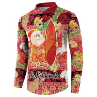 Hawaii Santa Mele Kalikimaka Button Sweatshirt Tropical Puakenikeni Lei with Polynesian Tribal Pattern - Polynesian Pride