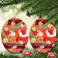 Hawaii Santa Mele Kalikimaka Ceramic Ornament Tropical Puakenikeni Lei with Polynesian Tribal Pattern - Polynesian Pride