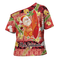 Hawaii Santa Mele Kalikimaka Cross Shoulder Shirt Tropical Puakenikeni Lei with Polynesian Tribal Pattern LT03 - Polynesian Pride