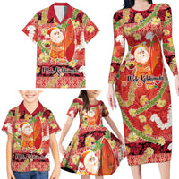 Hawaii Santa Mele Kalikimaka Family Matching Long Sleeve Bodycon Dress and Hawaiian Shirt Tropical Puakenikeni Lei with Polynesian Tribal Pattern LT03 - Polynesian Pride