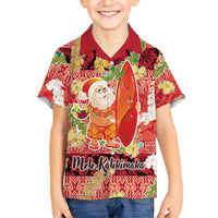 Hawaii Santa Mele Kalikimaka Family Matching Long Sleeve Bodycon Dress and Hawaiian Shirt Tropical Puakenikeni Lei with Polynesian Tribal Pattern LT03 - Polynesian Pride