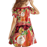 Hawaii Santa Mele Kalikimaka Family Matching Off The Shoulder Long Sleeve Dress and Hawaiian Shirt Tropical Puakenikeni Lei with Polynesian Tribal Pattern - Polynesian Pride