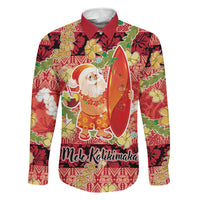 Hawaii Santa Mele Kalikimaka Family Matching Short Sleeve Bodycon Dress and Hawaiian Shirt Tropical Puakenikeni Lei with Polynesian Tribal Pattern LT03 Dad's Shirt - Long Sleeve Red - Polynesian Pride