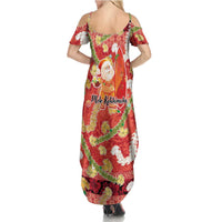 Hawaii Santa Mele Kalikimaka Family Matching Summer Maxi Dress and Hawaiian Shirt Tropical Puakenikeni Lei with Polynesian Tribal Pattern LT03 - Polynesian Pride