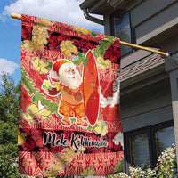 Hawaii Santa Mele Kalikimaka Garden Flag Tropical Puakenikeni Lei with Polynesian Tribal Pattern - Polynesian Pride
