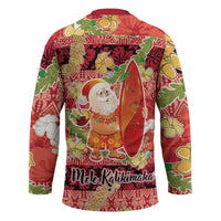 Hawaii Santa Mele Kalikimaka Hockey Jersey Tropical Puakenikeni Lei with Polynesian Tribal Pattern LT03 - Polynesian Pride