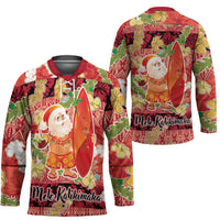 Hawaii Santa Mele Kalikimaka Hockey Jersey Tropical Puakenikeni Lei with Polynesian Tribal Pattern LT03 - Polynesian Pride