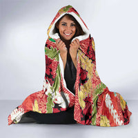 Hawaii Santa Mele Kalikimaka Hooded Blanket Tropical Puakenikeni Lei with Polynesian Tribal Pattern - Polynesian Pride