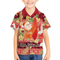 Hawaii Santa Mele Kalikimaka Kid Hawaiian Shirt Tropical Puakenikeni Lei with Polynesian Tribal Pattern LT03 Kid Red - Polynesian Pride