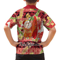 Hawaii Santa Mele Kalikimaka Kid Hawaiian Shirt Tropical Puakenikeni Lei with Polynesian Tribal Pattern LT03 - Polynesian Pride