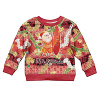 Hawaii Santa Mele Kalikimaka Kid Ugly Christmas Sweater Tropical Puakenikeni Lei with Polynesian Tribal Pattern - Polynesian Pride