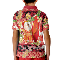 Hawaii Santa Mele Kalikimaka Kid Polo Shirt Tropical Puakenikeni Lei with Polynesian Tribal Pattern - Polynesian Pride