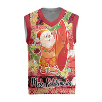 Hawaii Santa Mele Kalikimaka Christmas Knitted V-Neck Vest Tropical Puakenikeni Lei with Polynesian Tribal Pattern - Polynesian Pride