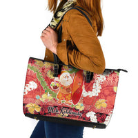 Hawaii Santa Mele Kalikimaka Leather Tote Bag Tropical Puakenikeni Lei with Polynesian Tribal Pattern - Polynesian Pride