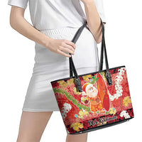 Hawaii Santa Mele Kalikimaka Leather Tote Bag Tropical Puakenikeni Lei with Polynesian Tribal Pattern - Polynesian Pride