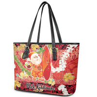 Hawaii Santa Mele Kalikimaka Leather Tote Bag Tropical Puakenikeni Lei with Polynesian Tribal Pattern - Polynesian Pride