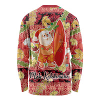 Hawaii Santa Mele Kalikimaka Long Sleeve Shirt Tropical Puakenikeni Lei with Polynesian Tribal Pattern - Polynesian Pride