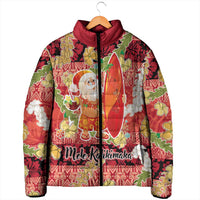 Hawaii Santa Mele Kalikimaka Padded Jacket Tropical Puakenikeni Lei with Polynesian Tribal Pattern - Polynesian Pride