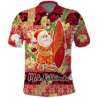 Hawaii Santa Mele Kalikimaka Polo Shirt Tropical Puakenikeni Lei with Polynesian Tribal Pattern LT03 Red - Polynesian Pride
